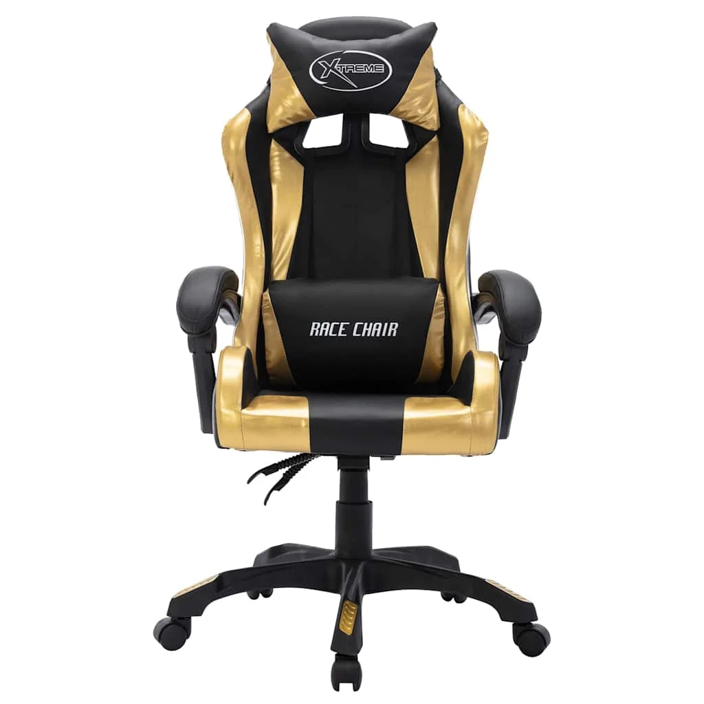 Fauteuil de jeux vidéo avec LED RVB 64 x 65 x 119 cm doré et noir similicuir – vue de détail