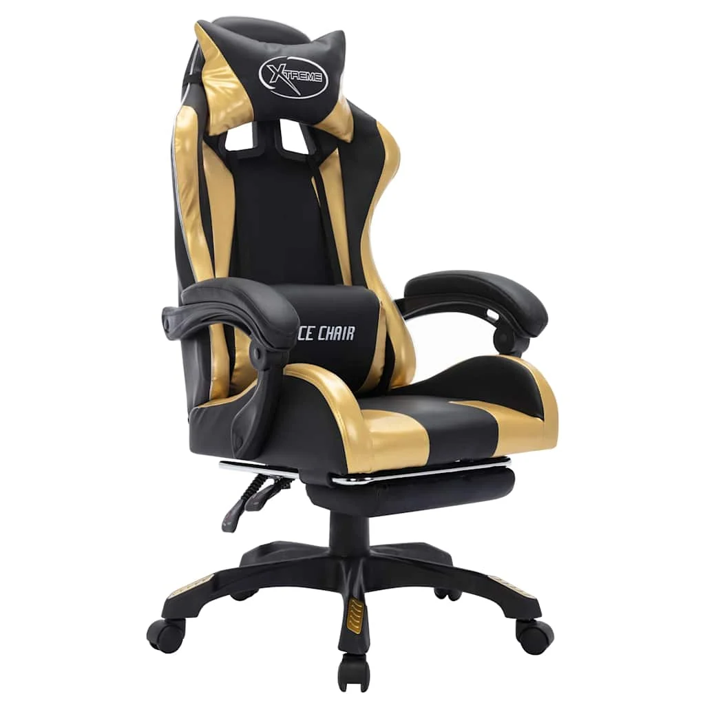 Fauteuil de jeux vidéo avec LED RVB 64 x 65 x 119 cm doré et noir similicuir – modèle 2 – vue de côté