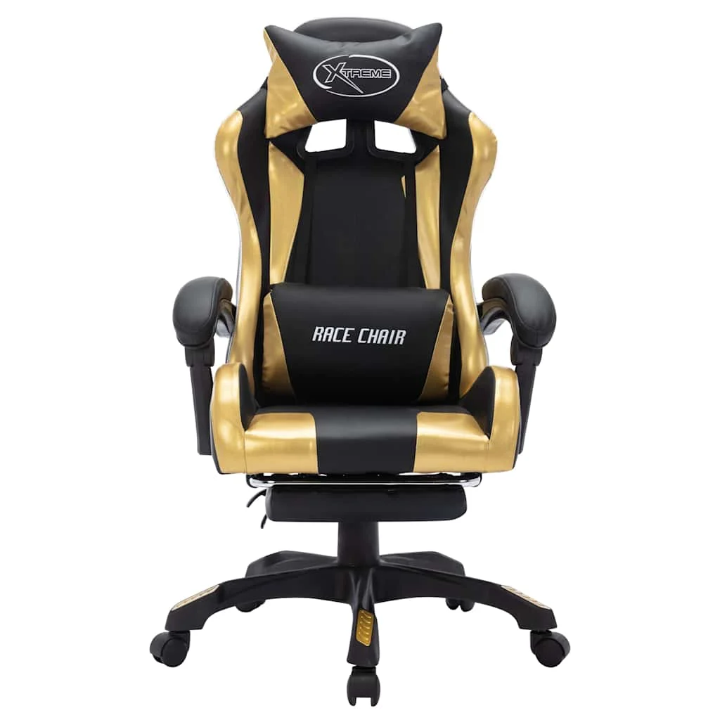 Fauteuil de jeux vidéo avec LED RVB 64 x 65 x 119 cm doré et noir similicuir – modèle 2 – vue de détail