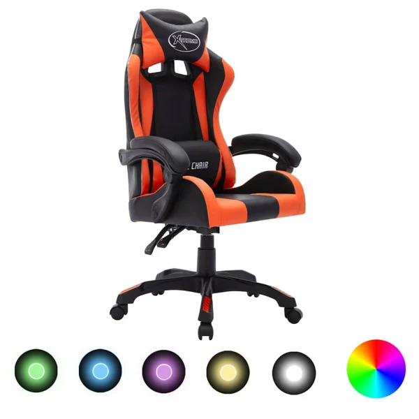 Fauteuil de jeux vidéo avec LED RVB 64 x 65 x 119 cm orange et noir similicuir – vue d’ensemble