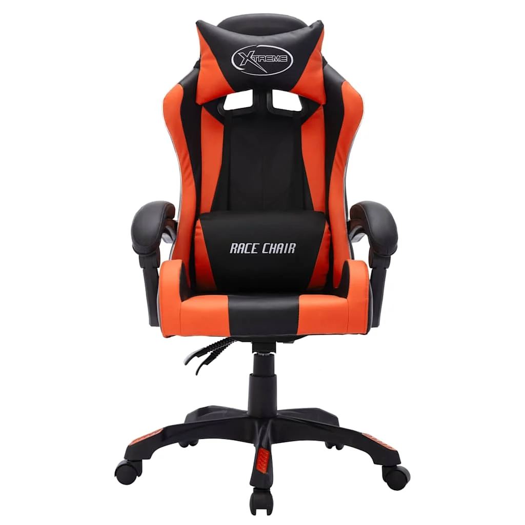 Fauteuil de jeux vidéo avec LED RVB 64 x 65 x 119 cm orange et noir similicuir – vue de détail