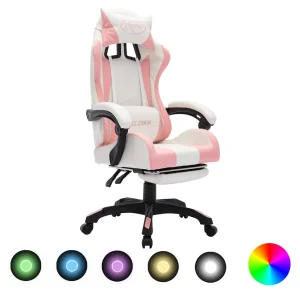 Fauteuil de jeux vidéo avec LED RVB 64 x 65 x 119 cm rose et blanc similicuir – vue d’ensemble