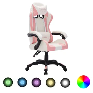 Fauteuil de jeux vidéo avec LED RVB 64 x 65 x 119 cm rose et noir similicuir – vue d’ensemble