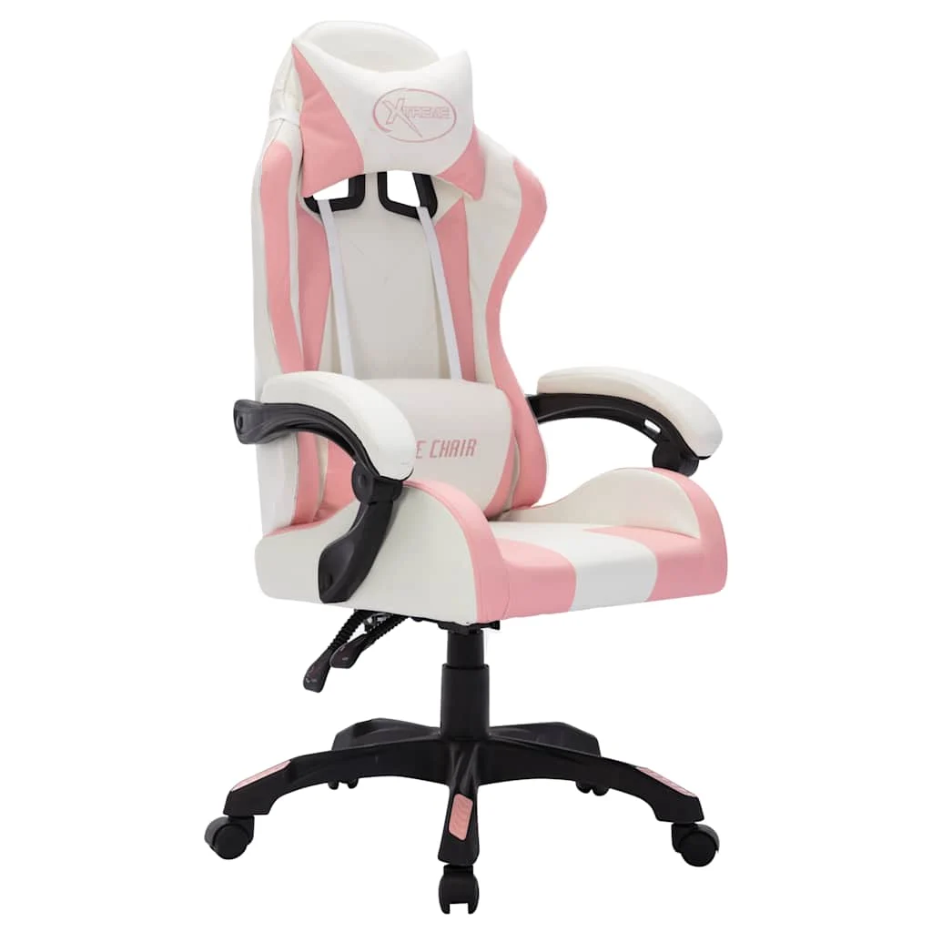 Fauteuil de jeux vidéo avec LED RVB 64 x 65 x 119 cm rose et noir similicuir – vue de côté