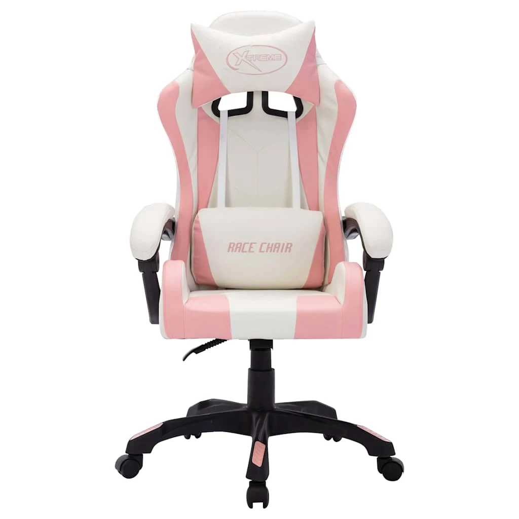 Fauteuil de jeux vidéo avec LED RVB 64 x 65 x 119 cm rose et noir similicuir – vue de détail