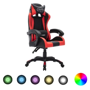Fauteuil de jeux vidéo avec LED RVB 64 x 65 x 119 cm rouge et noir similicuir – vue d’ensemble
