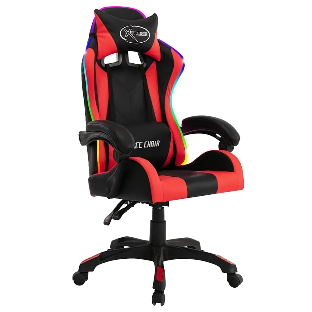 Fauteuil de jeux vidéo avec LED RVB 64 x 65 x 119 cm rouge et noir similicuir – vue de face