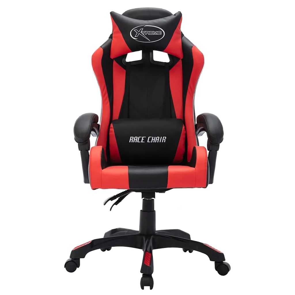 Fauteuil de jeux vidéo avec LED RVB 64 x 65 x 119 cm rouge et noir similicuir – vue de détail