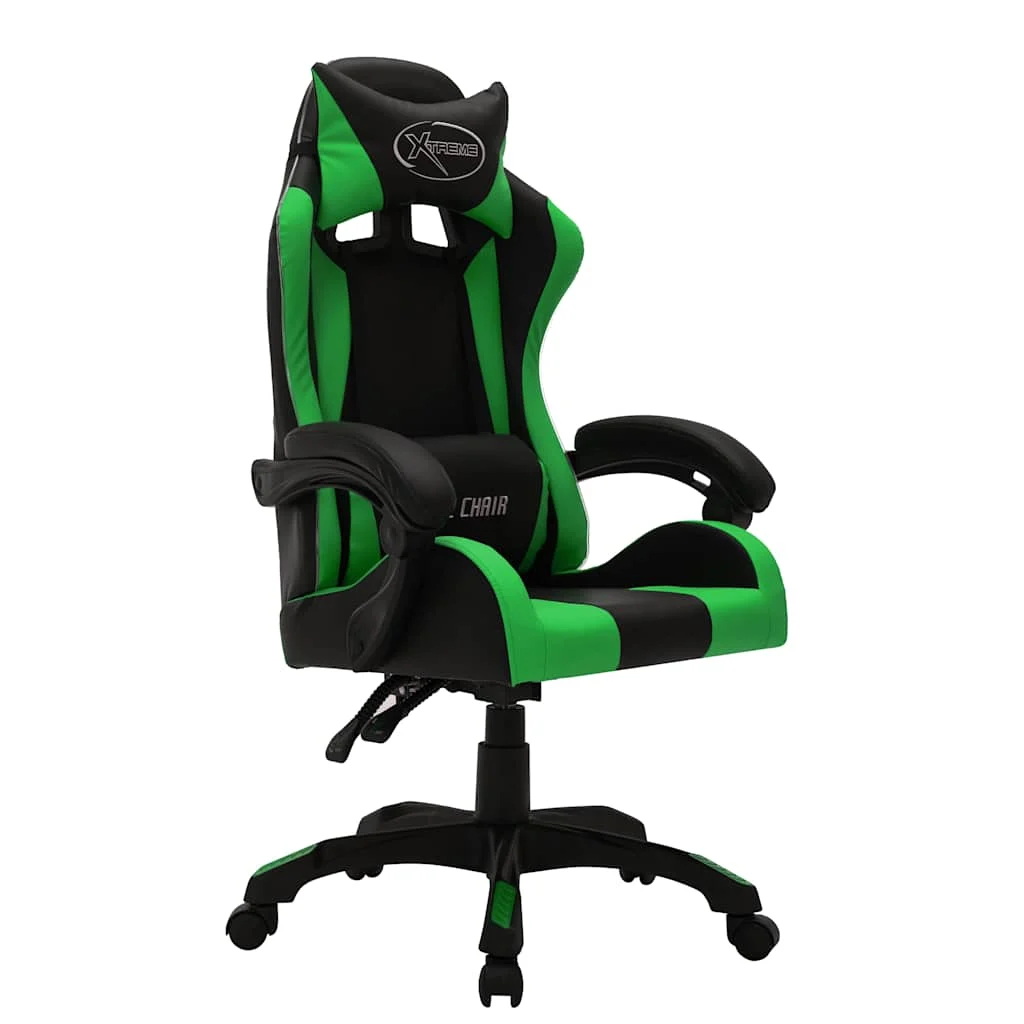 Fauteuil de jeux vidéo avec LED RVB 64 x 65 x 119 cm vert et noir similicuir – vue de côté