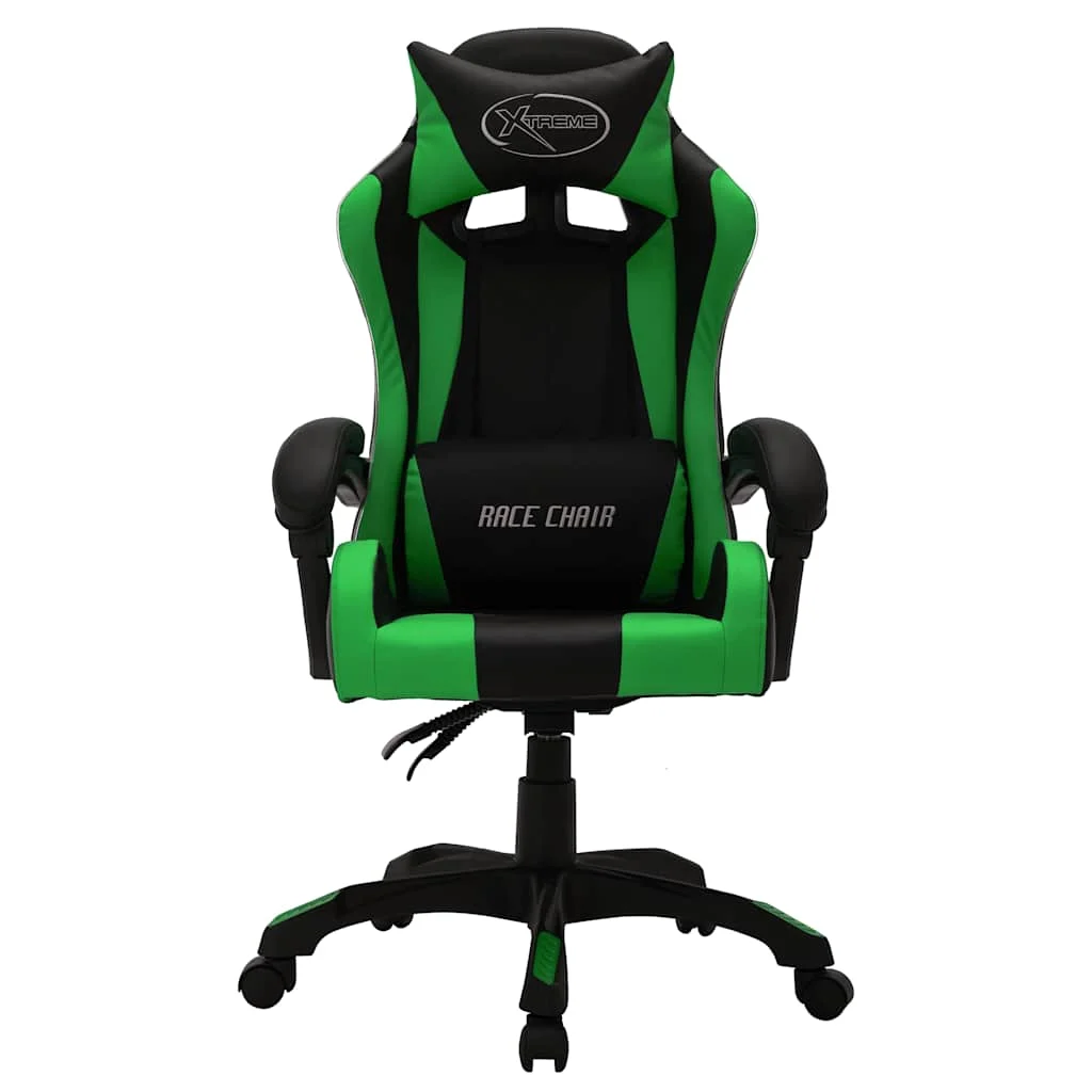 Fauteuil de jeux vidéo avec LED RVB 64 x 65 x 119 cm vert et noir similicuir – vue de détail