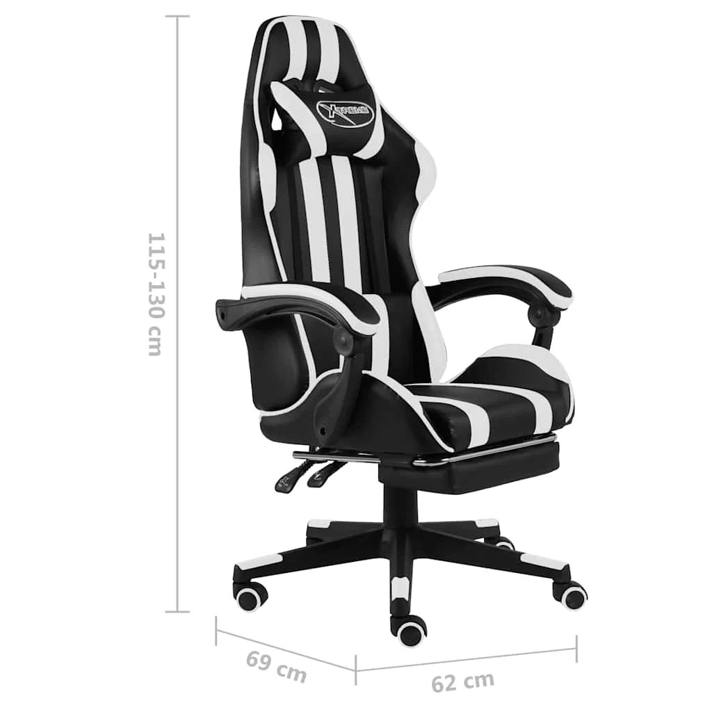 Fauteuil de jeux vidéo et repose-pied 62 x 69 x 130 cm blanc similicuir – vue de dessus