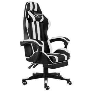 Fauteuil de jeux vidéo et repose-pied 62 x 69 x 130 cm blanc similicuir – vue d’ensemble