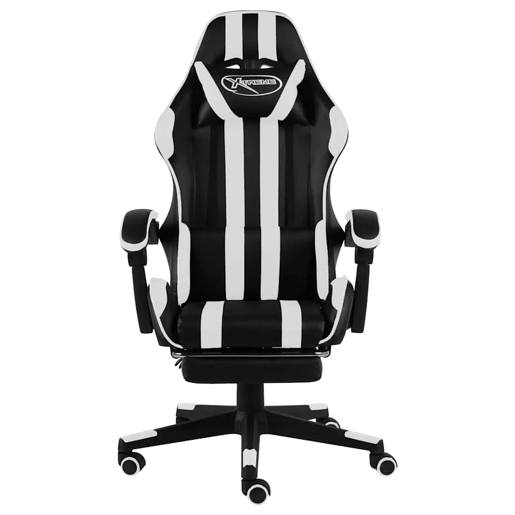 Fauteuil de jeux vidéo et repose-pied 62 x 69 x 130 cm blanc similicuir – vue de face