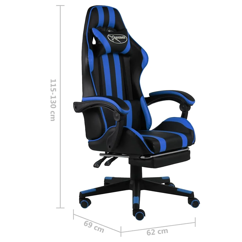 Fauteuil de jeux vidéo avec repose-pied 62 x 69 x 130 cm bleu similicuir – vue de dessus