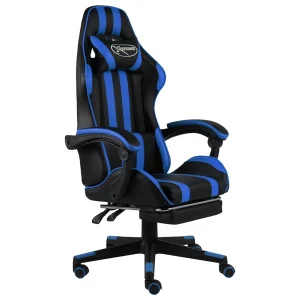 Fauteuil de jeux vidéo avec repose-pied 62 x 69 x 130 cm bleu similicuir – vue d’ensemble
