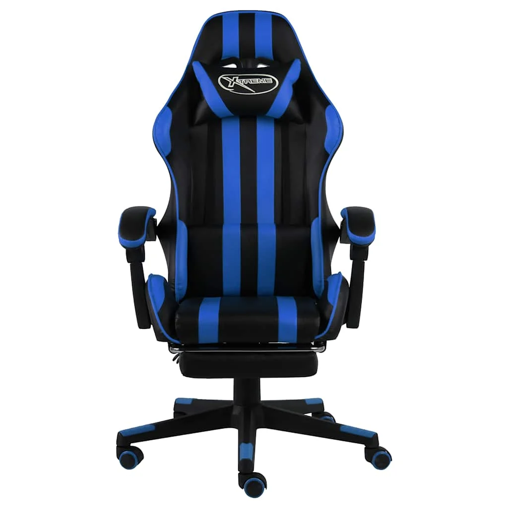 Fauteuil de jeux vidéo avec repose-pied 62 x 69 x 130 cm bleu similicuir – vue de face