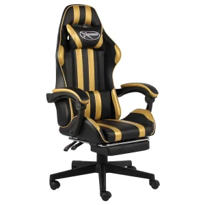 Fauteuil de jeux vidéo avec repose-pied 62 x 69 x 130 cm doré similicuir – vue d’ensemble