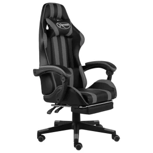 Fauteuil de jeux vidéo avec repose-pied 62 x 69 x 130 cm gris similicuir – vue d’ensemble