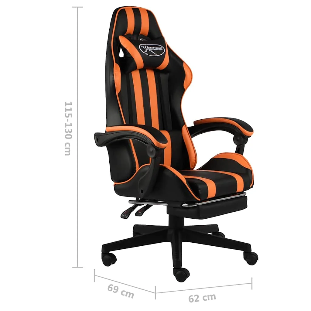 Fauteuil de jeux vidéo et repose-pied 62 x 69 x 130 cm orange similicuir – vue de dessus
