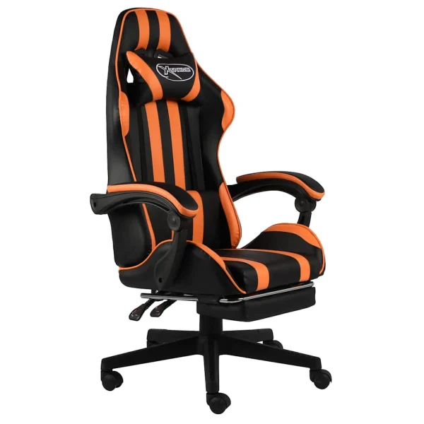 Fauteuil de jeux vidéo et repose-pied 62 x 69 x 130 cm orange similicuir – vue d’ensemble