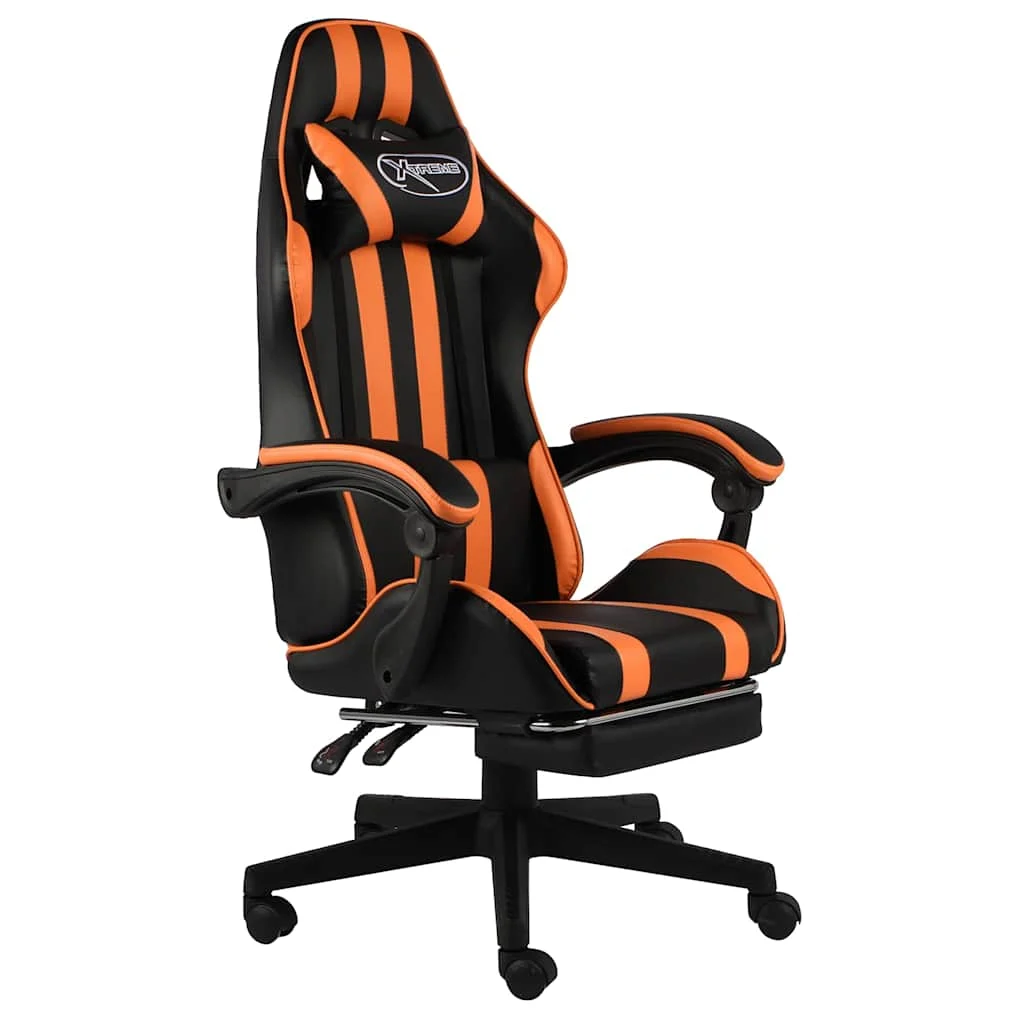 Fauteuil de jeux vidéo et repose-pied 62 x 69 x 130 cm orange similicuir – vue d’ensemble