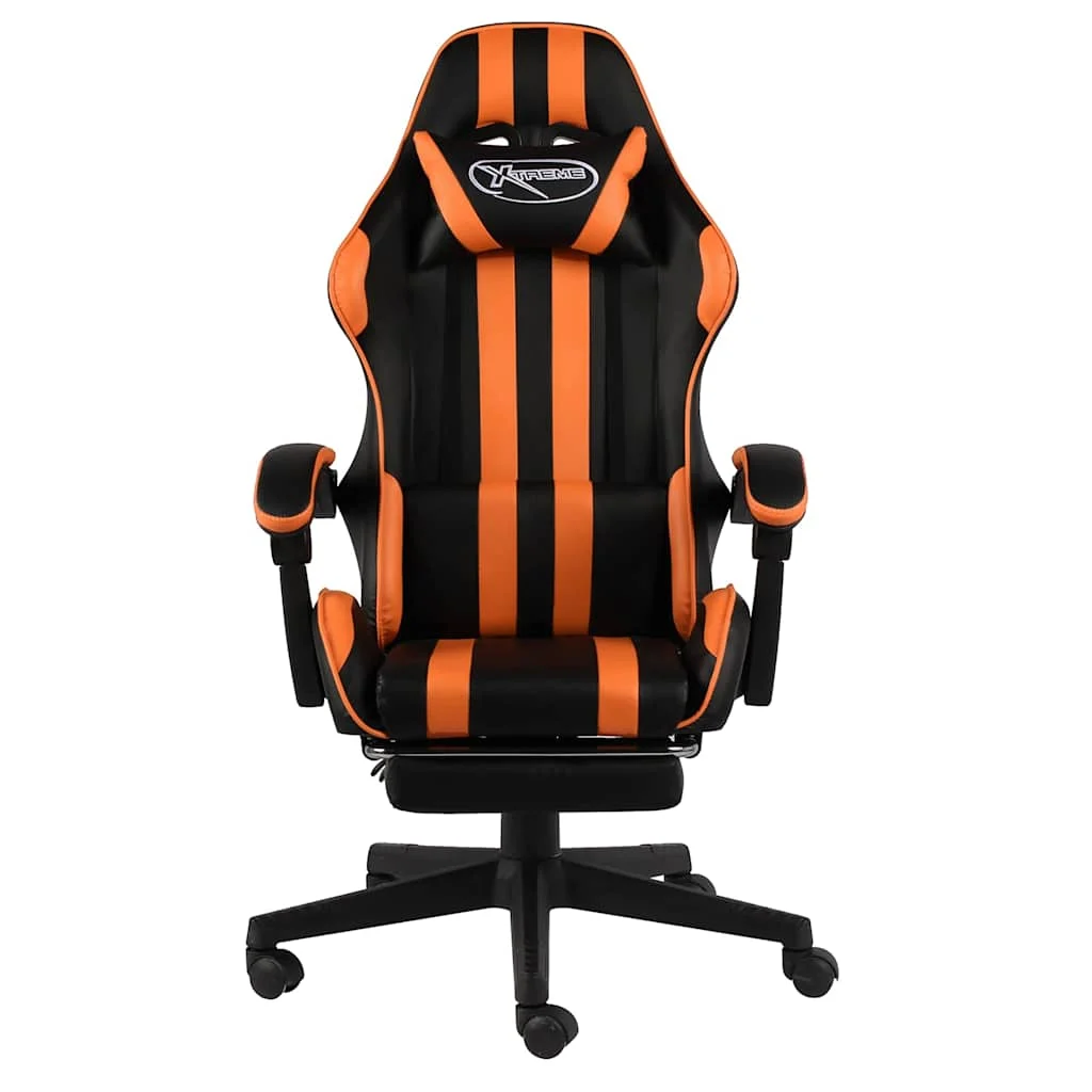 Fauteuil de jeux vidéo et repose-pied 62 x 69 x 130 cm orange similicuir – vue de face