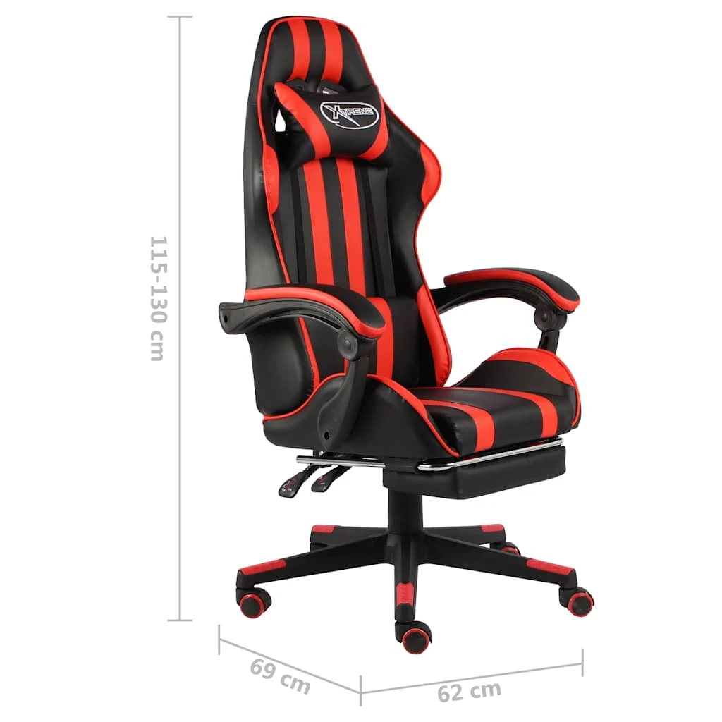 Fauteuil de jeux vidéo et repose-pied 62 x 69 x 130 cm rouge similicuir – vue de dessus