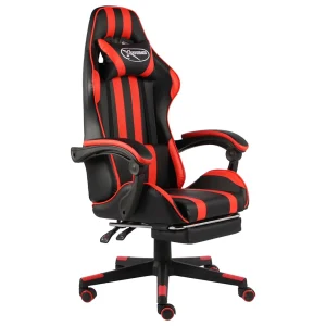 Fauteuil de jeux vidéo et repose-pied 62 x 69 x 130 cm rouge similicuir – vue d’ensemble