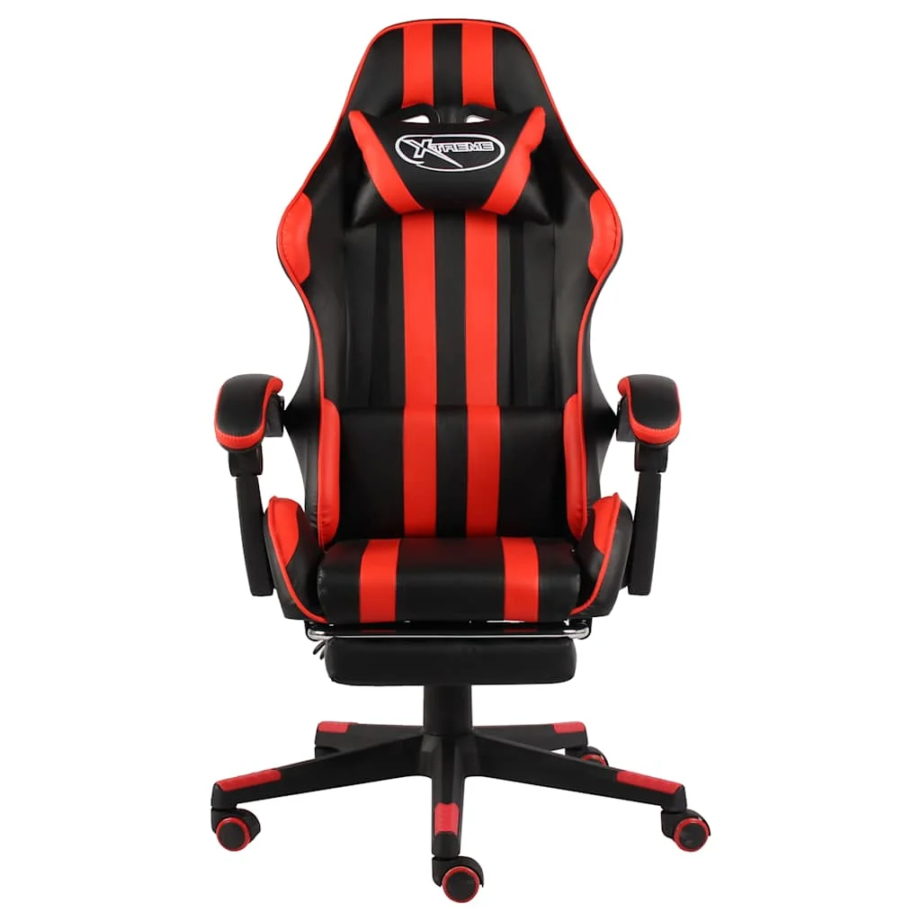Fauteuil de jeux vidéo et repose-pied 62 x 69 x 130 cm rouge similicuir – vue de face