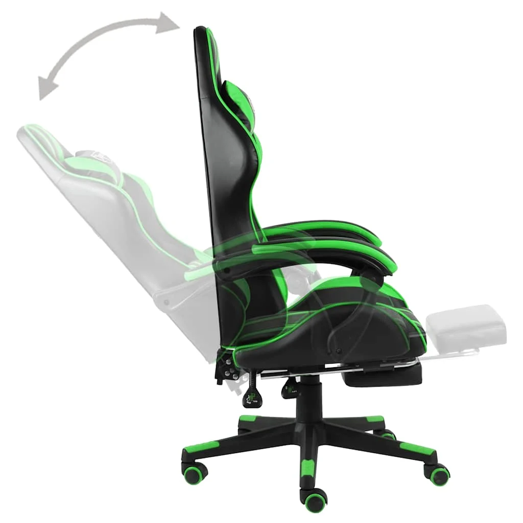 Fauteuil de jeux vidéo avec repose-pied 62 x 69 x 130 cm vert similicuir – vue en situation