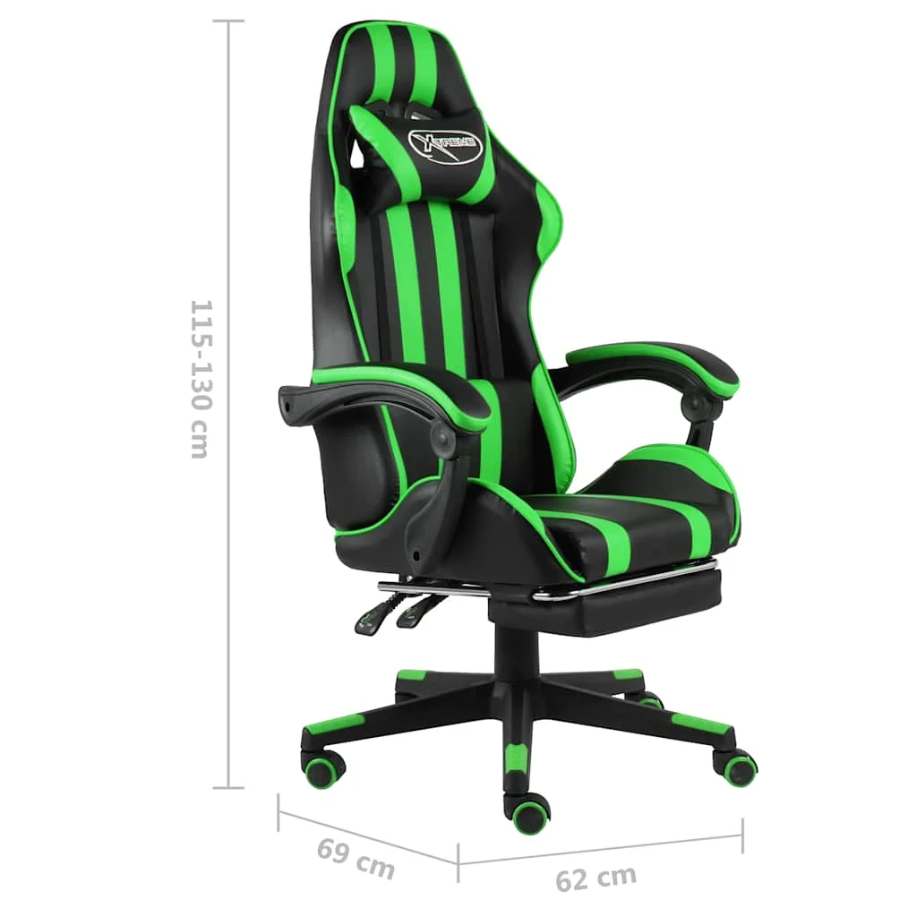 Fauteuil de jeux vidéo avec repose-pied 62 x 69 x 130 cm vert similicuir – vue de dessus