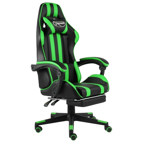 Fauteuil de jeux vidéo avec repose-pied 62 x 69 x 130 cm vert similicuir – vue d’ensemble