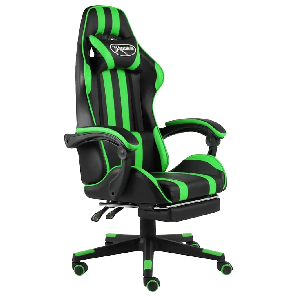 Fauteuil de jeux vidéo avec repose-pied 62 x 69 x 130 cm vert similicuir – vue d’ensemble
