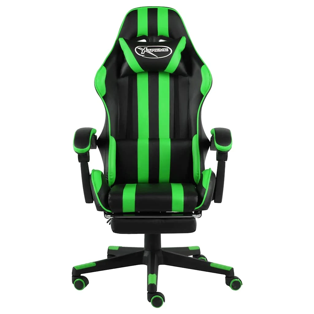 Fauteuil de jeux vidéo avec repose-pied 62 x 69 x 130 cm vert similicuir – vue de face