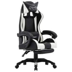 Fauteuil de jeux vidéo et repose-pied 64 x 65 x 119 cm blanc et noir similicuir – vue d’ensemble