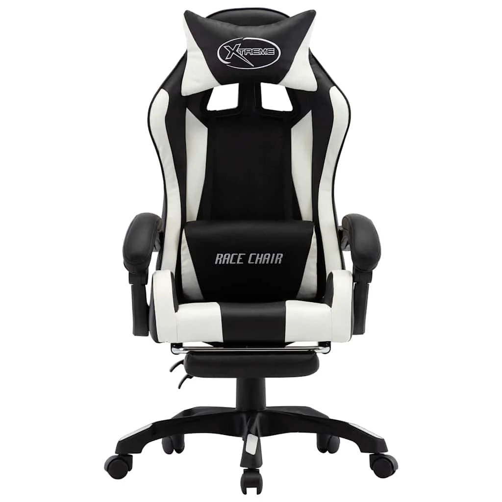Fauteuil de jeux vidéo et repose-pied 64 x 65 x 119 cm blanc et noir similicuir – vue de face