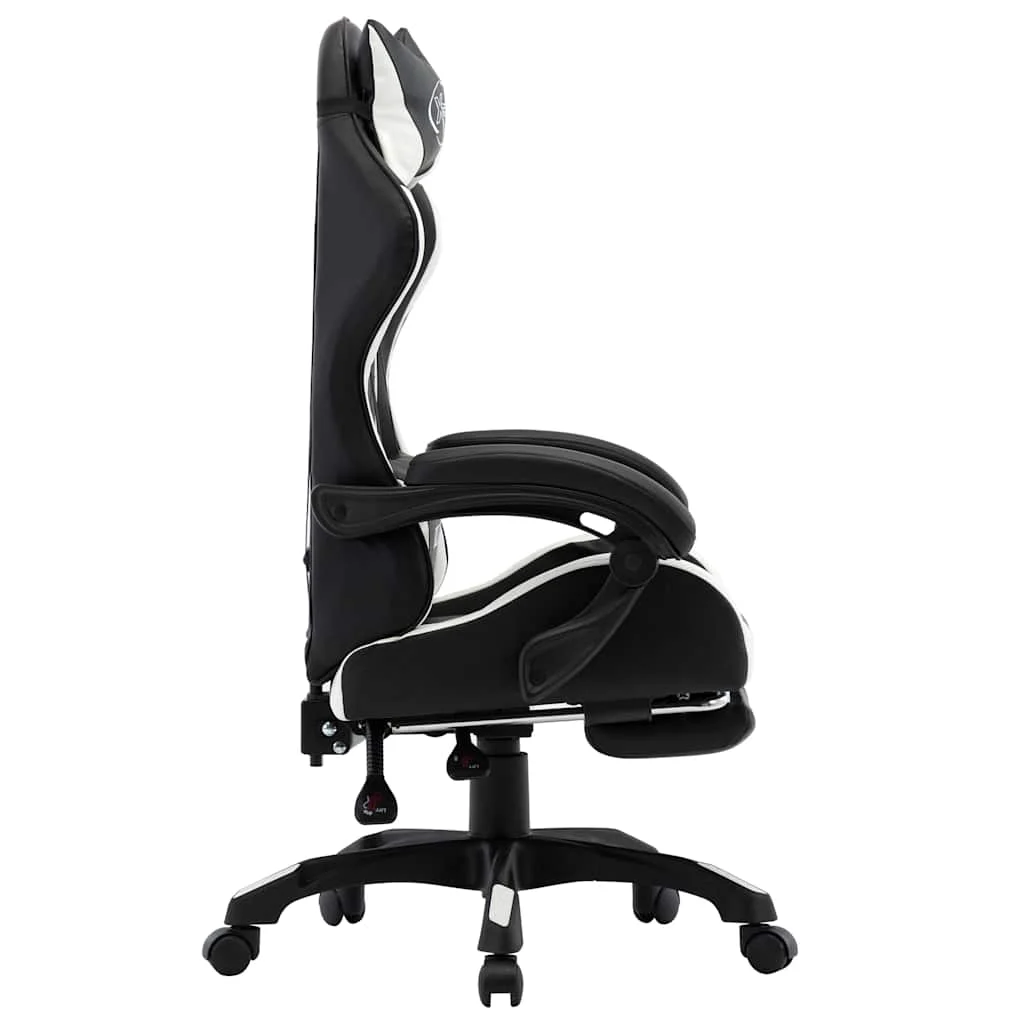 Fauteuil de jeux vidéo et repose-pied 64 x 65 x 119 cm blanc et noir similicuir – vue de côté