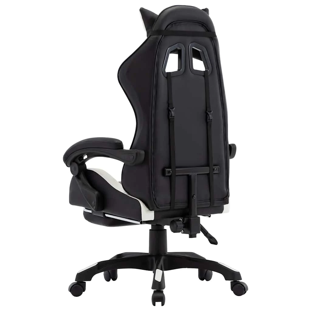 Fauteuil de jeux vidéo et repose-pied 64 x 65 x 119 cm blanc et noir similicuir – vue de détail