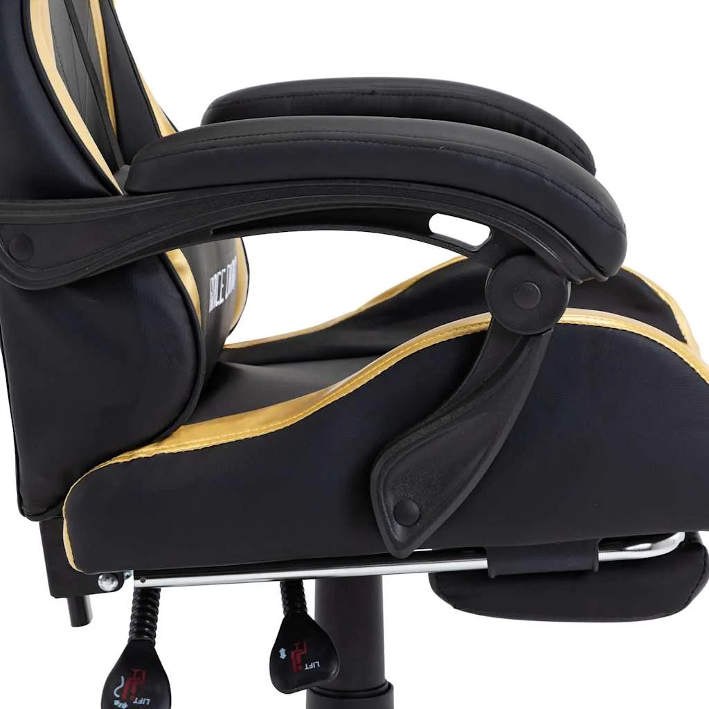 Fauteuil de jeux vidéo avec repose-pied 64 x 65 x 119 cm doré et noir similicuir – vue de dessus