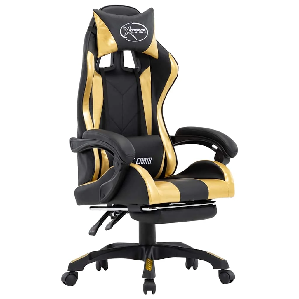 Fauteuil de jeux vidéo avec repose-pied 64 x 65 x 119 cm doré et noir similicuir – vue d’ensemble