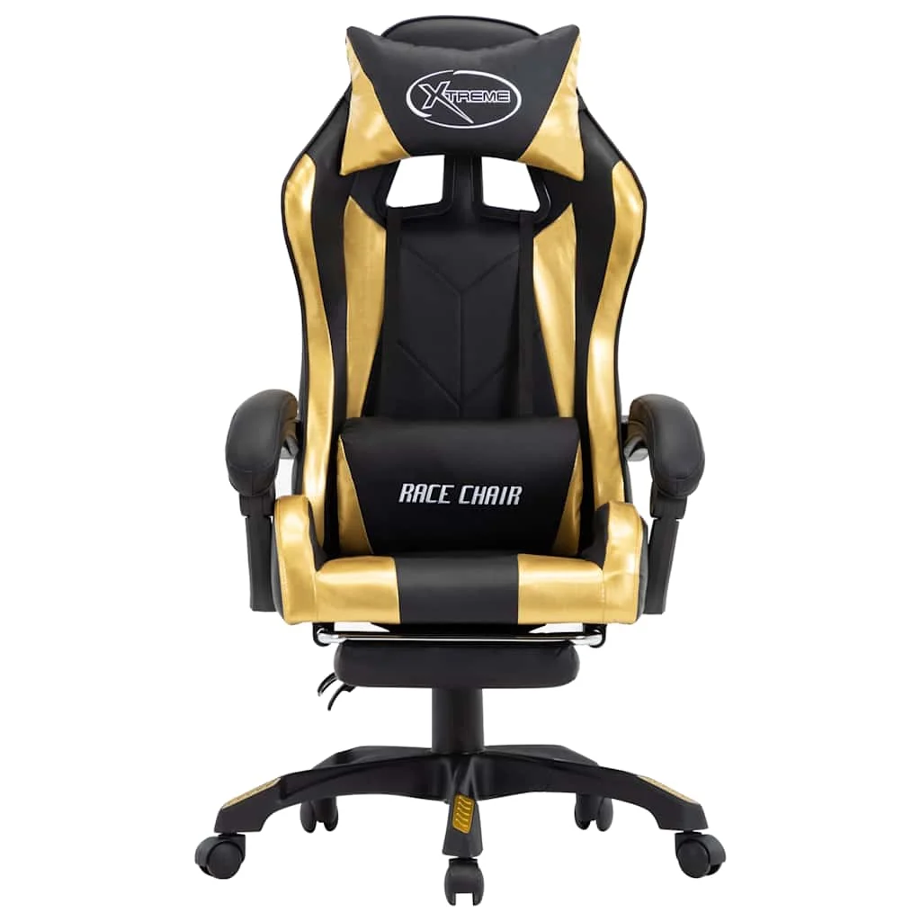 Fauteuil de jeux vidéo avec repose-pied 64 x 65 x 119 cm doré et noir similicuir – vue de face