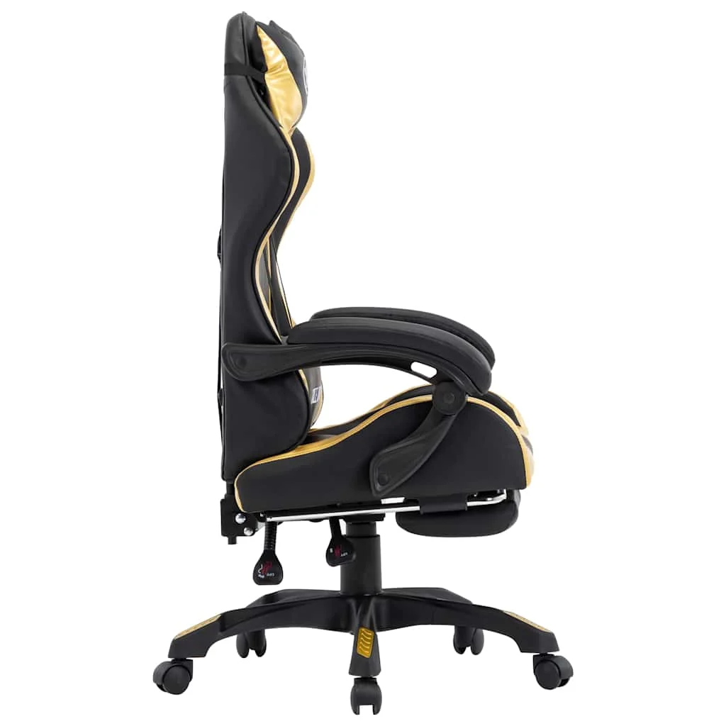 Fauteuil de jeux vidéo avec repose-pied 64 x 65 x 119 cm doré et noir similicuir – vue de côté