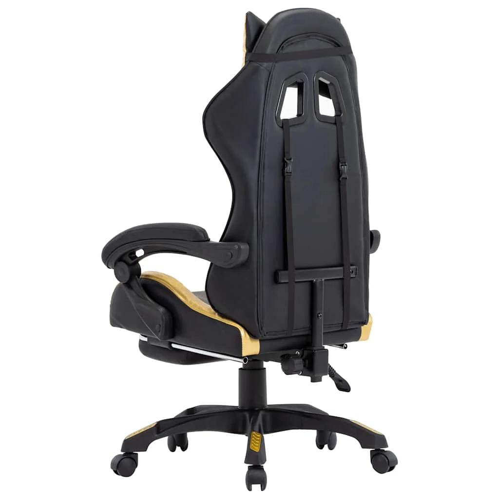 Fauteuil de jeux vidéo avec repose-pied 64 x 65 x 119 cm doré et noir similicuir – vue de détail