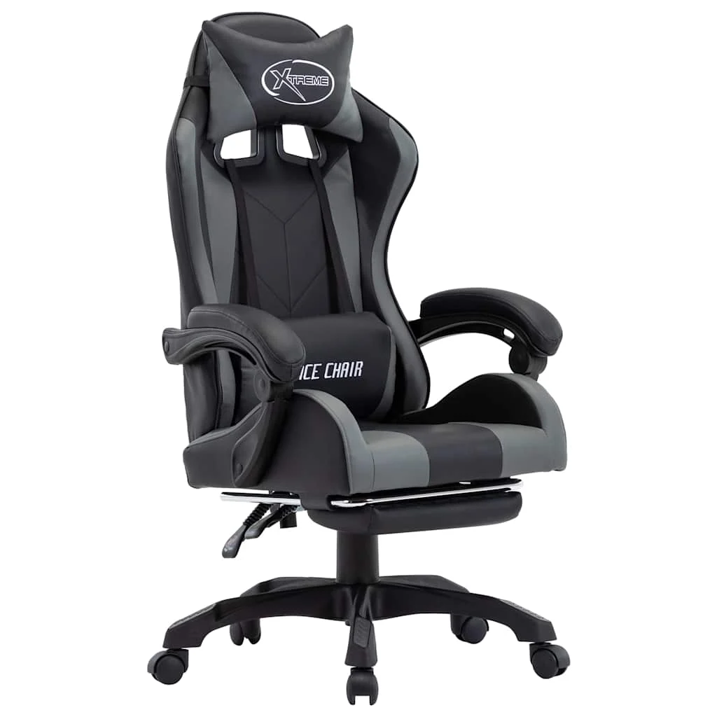 Fauteuil de jeux vidéo avec repose-pied 64 x 65 x 119 cm gris et noir similicuir – vue d’ensemble