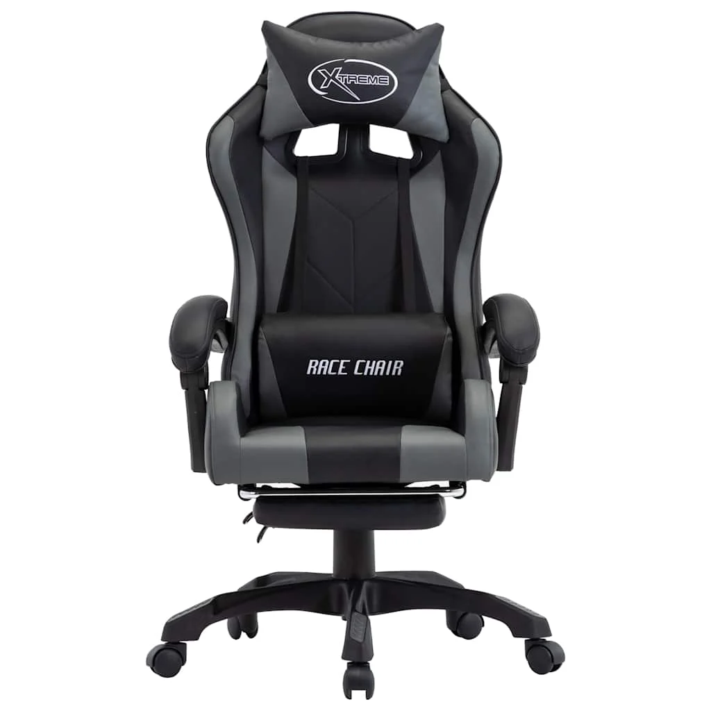Fauteuil de jeux vidéo avec repose-pied 64 x 65 x 119 cm gris et noir similicuir – vue de face