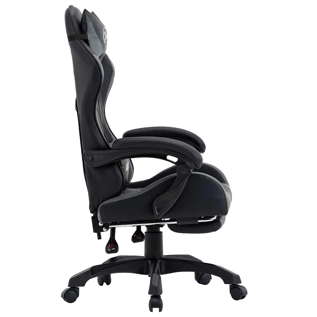 Fauteuil de jeux vidéo avec repose-pied 64 x 65 x 119 cm gris et noir similicuir – vue de côté