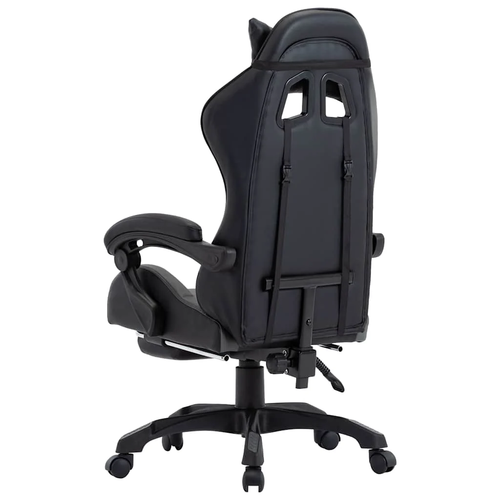 Fauteuil de jeux vidéo avec repose-pied 64 x 65 x 119 cm gris et noir similicuir – vue de détail