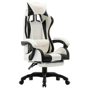 Fauteuil de jeux vidéo et repose-pied 64 x 65 x 119 cm noir et blanc similicuir – vue d’ensemble