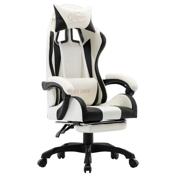 Fauteuil de jeux vidéo et repose-pied 64 x 65 x 119 cm noir et blanc similicuir – vue d’ensemble