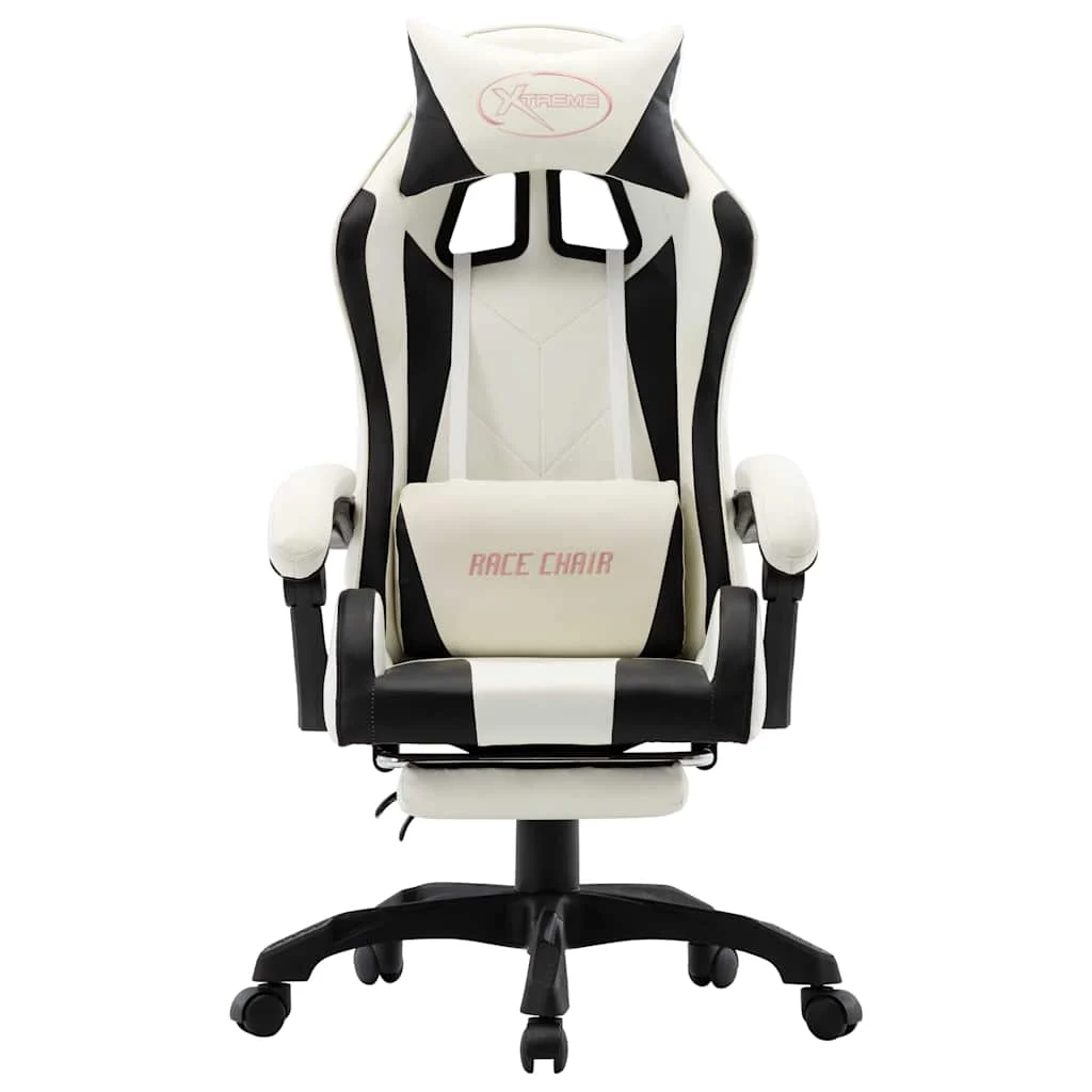 Fauteuil de jeux vidéo et repose-pied 64 x 65 x 119 cm noir et blanc similicuir – vue de face